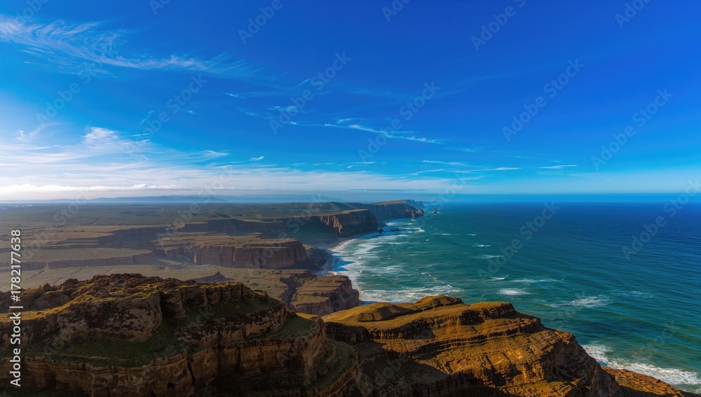 Obraz premium Canyon cliffs rising above the ocean, showcasing erosion risk