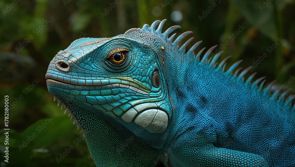 Fototapeta premium Vibrant Iguana with striking blue scales, showcasing unique coloration in reptiles