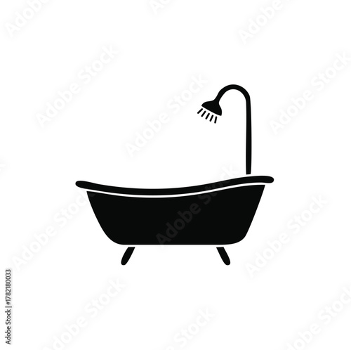 Classic clawfoot bathtub silhouette with an attached overhead shower fixture