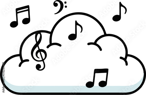 Cloud With Musical Notes And Symbols, Evoking A Sense Of Melody And Harmony