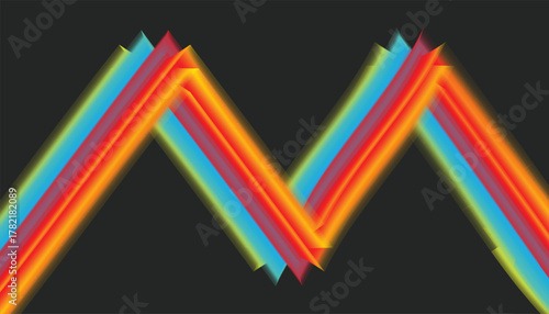 Abstract vibrant layered geometric m shape pattern design element