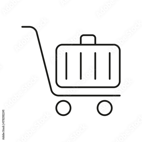 Luggage Trolley Line Icon. Airport Baggage Handling And Travel Convenience Outline Symbol. Efficient Transportation And Mobility. Editable Stroke. Isolated Vector Illustration
