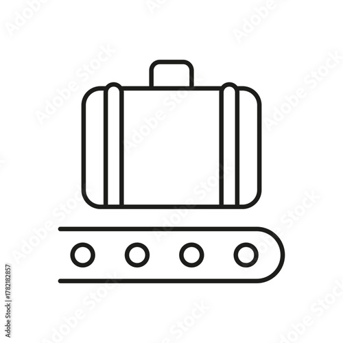 Luggage On Conveyor Belt Line Icon. Baggage Claim, Airport Luggage Handling, And Travel Logistics Outline Symbol. Efficient Travel Management. Editable Stroke. Isolated Vector Illustration