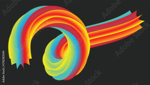 Dynamic colorful abstract twisted spiral ribbon art illustration
