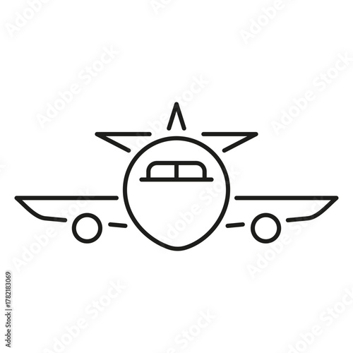 Airplane Front View Line Icon. Aviation, Travel, And Transportation Outline Symbol. Aircraft Design For Flight And Airline Industry. Editable Stroke. Isolated Vector Illustration