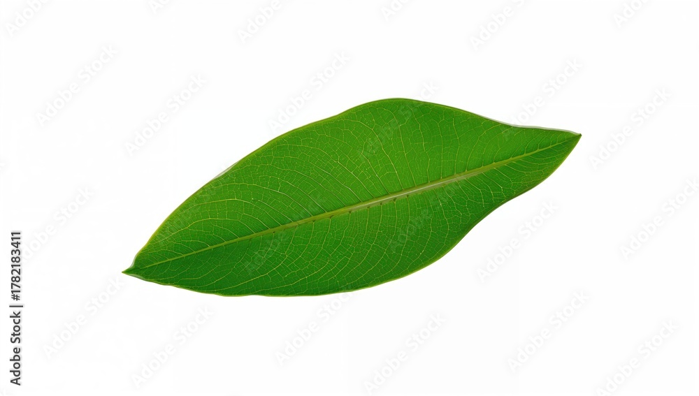 Obraz premium Green plantain leaf on a white backdrop, suitable for culinary presentations
