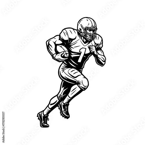 Dynamic American Football Player Running with Ball - Bold Black and White Vector Illustration henerative ai 