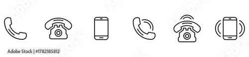 Set of phone icons. Contact us and call signs in simple flat vector style. Mobile communication and device symbols.	