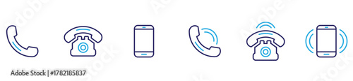 Set of phone icons. Contact us and call signs in simple flat vector style. Mobile communication and device symbols.	