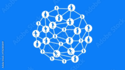 Sphere Line Connected Stick Figure People Network Circle Social Connection Ring Flat Design 2D Animation