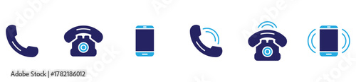 Set of phone icons. Contact us and call signs in simple flat vector style. Mobile communication and device symbols.	