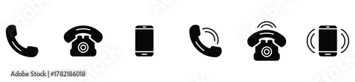Set of phone icons. Contact us and call signs in simple flat vector style. Mobile communication and device symbols.	