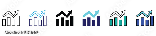 Business growth and financial chart icon set — profit, success, and upward trend vector illustration