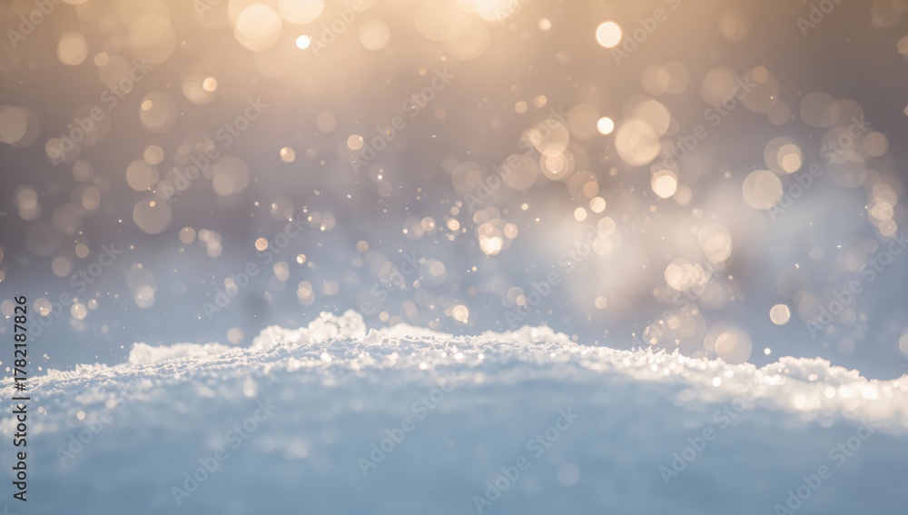 Fototapeta premium Serene winter landscape with gentle snowfall under warm golden light, seasonal change