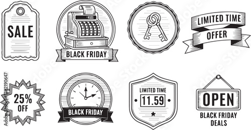 Vector Set of Vintage Black Friday Sale Badges and Labels