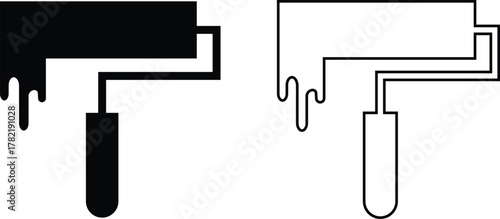 Paint roller icons set, painting tool collection, renovation equipment group, black flat and line style vector illustration, decorative and repair symbol collection isolated on transparent background