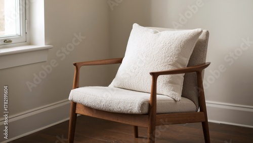 Chair adorned with a throw pillow, enhancing comfort and style
