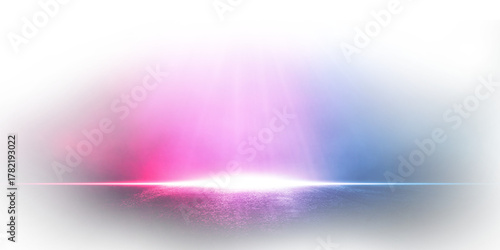 Transparent rays neon light on neon brick wall. Empty scene. Neon reflections on wet asphalt png.
