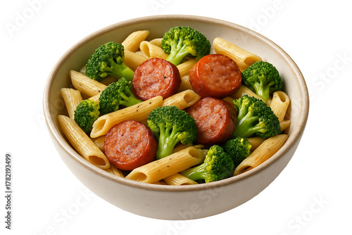 Sausage Broccoli Penne Pasta Isolated on a Transparent Background