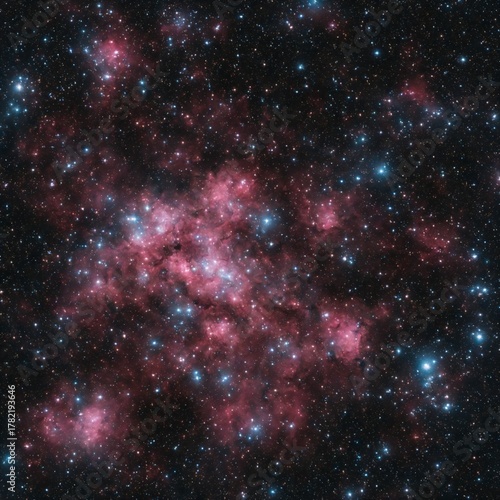 Realistic deep space hydrogen nebula with bright blue stars