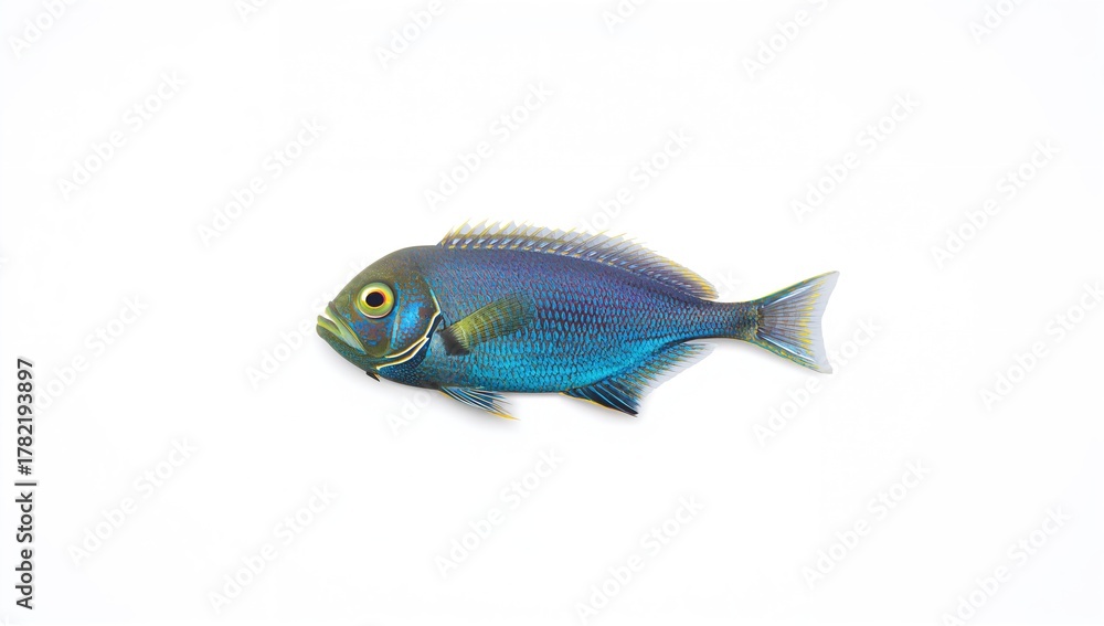 Fototapeta premium Decapterus fish displayed on a white background, highlighting freshness and culinary potential