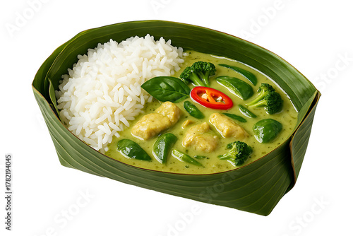 Thai Green Curry with Rice Isolated on a Transparent Background