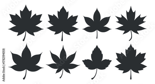 Collection of maple leaves symbols and leaf shapes in autumn isolated in black and white exactly 120 character limited