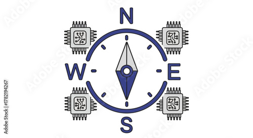 Navigate the Future with Tech Compass Featuring Microchips, A Guide to Innovation and Direction in Tech, Charting a Course in the Digital World