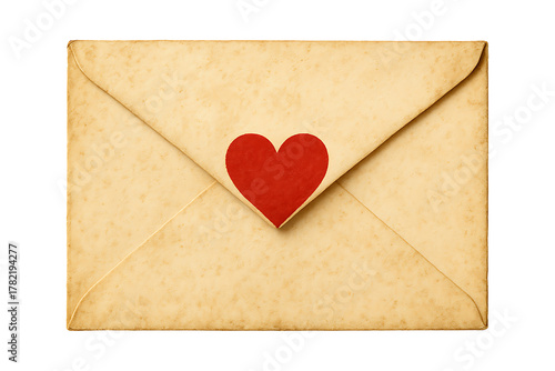 Vintage Envelope with Red Heart Isolated on a Transparent Background