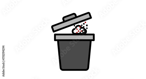 Delete your data with this vector trash can, a concept for data privacy and personal data security after a data breach in a vector graphic