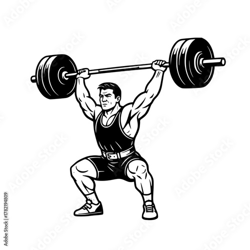 Dynamic Weightlifter Lifting Barbell - Bold Black and White Vector Illustration generatice ai 