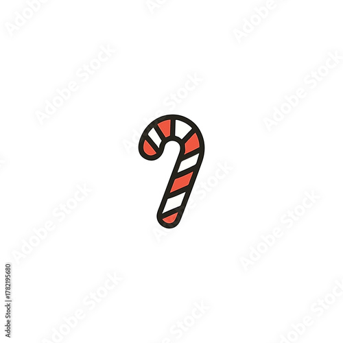 Candy Cane Christmas Icon – Flat Line Vector