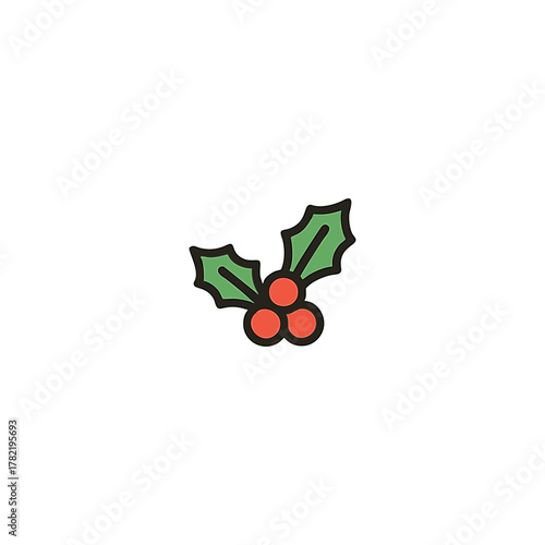 Holly Leaves Christmas Icon – Flat Line Vector
