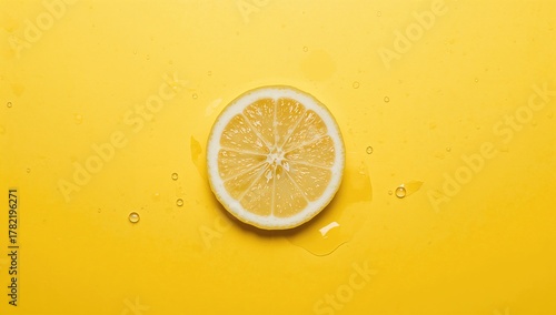 Slice of lemon against a bright yellow backdrop