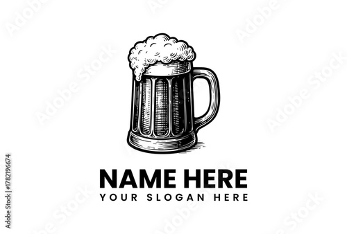 Vintage Beer Mug Logo Design Classic Stein with Frothy Foam for Brewery and Pub Branding