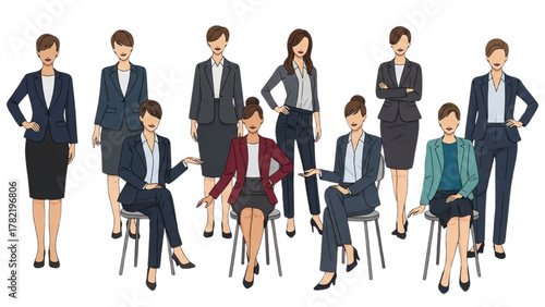 Diverse Businesswomen Group in Professional Attire, Vector Illustration
