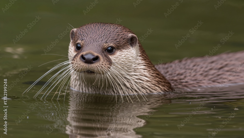 Fototapeta premium Eurasian otter, Lutra lutra, aquatic mammal in natural surroundings, showcasing playful behavior, focus on wildlife preservation