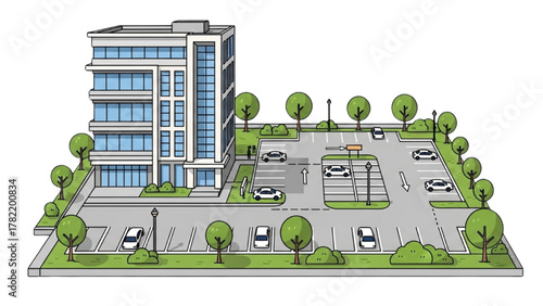 Office Building with Parking Lot Illustration