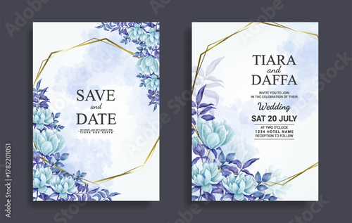 beautiful wedding invitation with blue floral water color accents