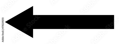 Black directional arrow pointing left, indicating previous, back, return, or showing a movement to the west.