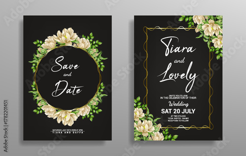 set of Hand drawn floral wedding invitation card template design