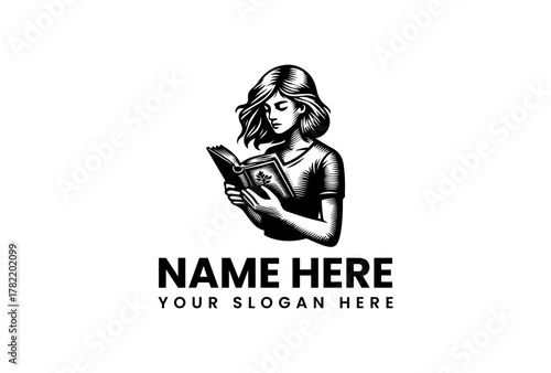 Woman Reading Book Illustration for Literary Brand Identity