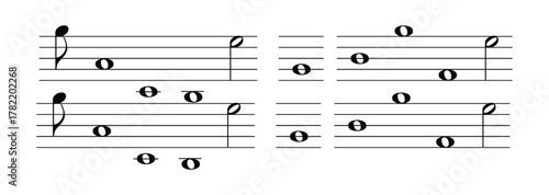 Musical notation showing whole notes on staves with a treble clef in the upper left corner block