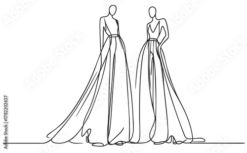 Fashion models. Sketch. Woman in dress