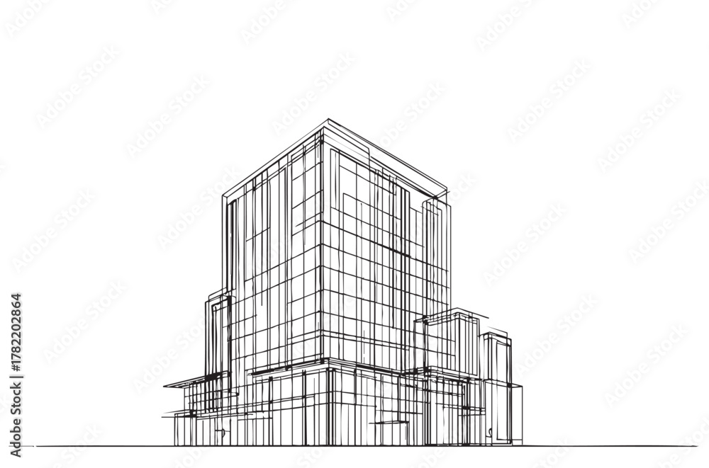 Fototapeta premium High rise building sketch. Line art