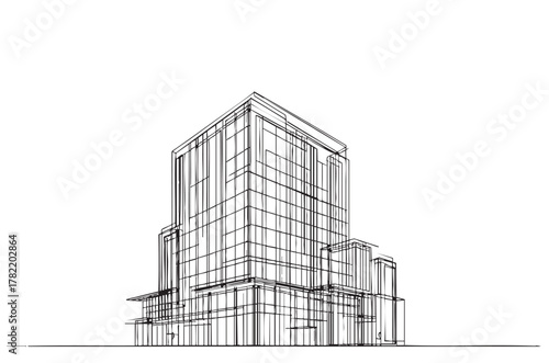High rise building sketch. Line art