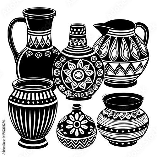 set of black and white cups