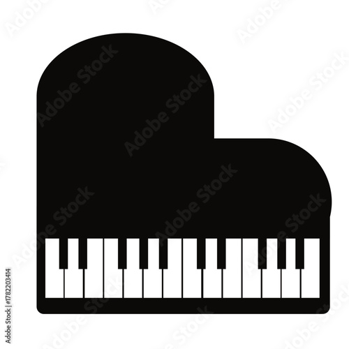 Cute cartoon hand drawn vector Grand piano icon silhouette.