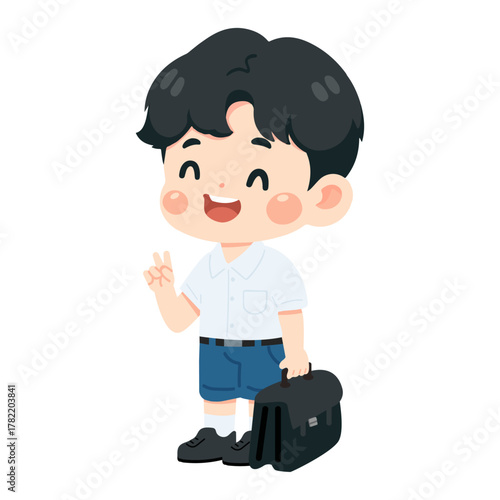 Illustration of Boy in School Uniform