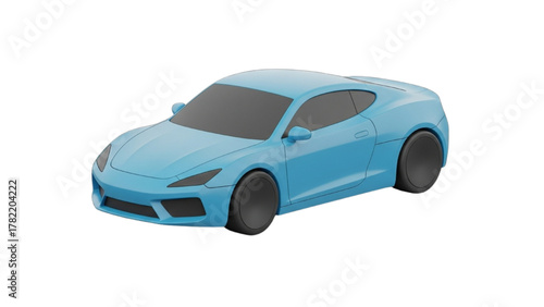 Sleek light blue sports coupe car 3D model concept on an isolated white background for automotive design